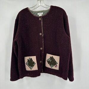 Christopher & Banks Womens Cottage Cabin Fleece Jacket Size L Forestcore Oak‎